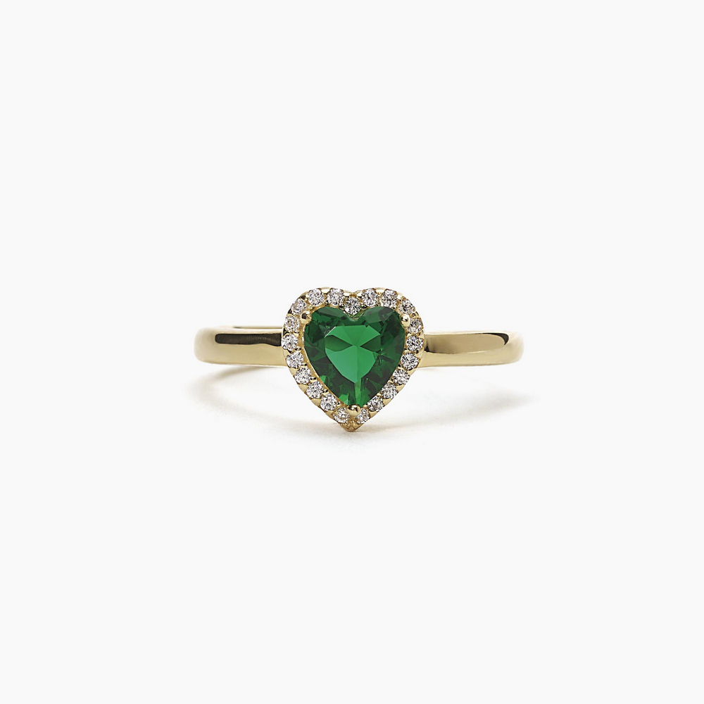anello mabina donna in argento dorato con cuore in smeraldo sintetico e zirconi