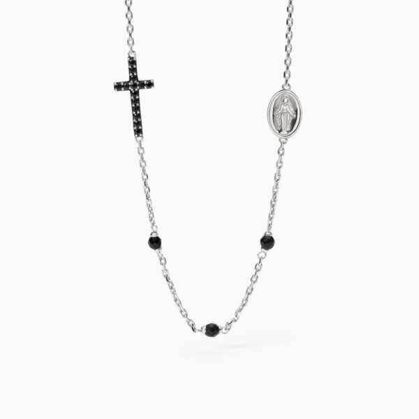 Collana rosario uomo in argento con croce in zirconi nerie madoninna idea regalo mabina 553680