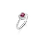 Anello Regolabile Cuore Rosso e Zirconi in Argento Donna Amen