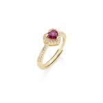 Anello Regolabile Cuore Rosso e Zirconi in Argento Donna Amen