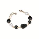 Bracciale in Ottone Dorato con Onice More Nere e Perle di Maiorca Donna Sovrani