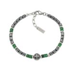 Bracciale con Croce Ematite e Malachite in Acciaio Uomo Amen