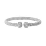 Bracciale in Bronzo Bianco Rigido Maglia PopCorn con Zirconi Donna Bronzallure