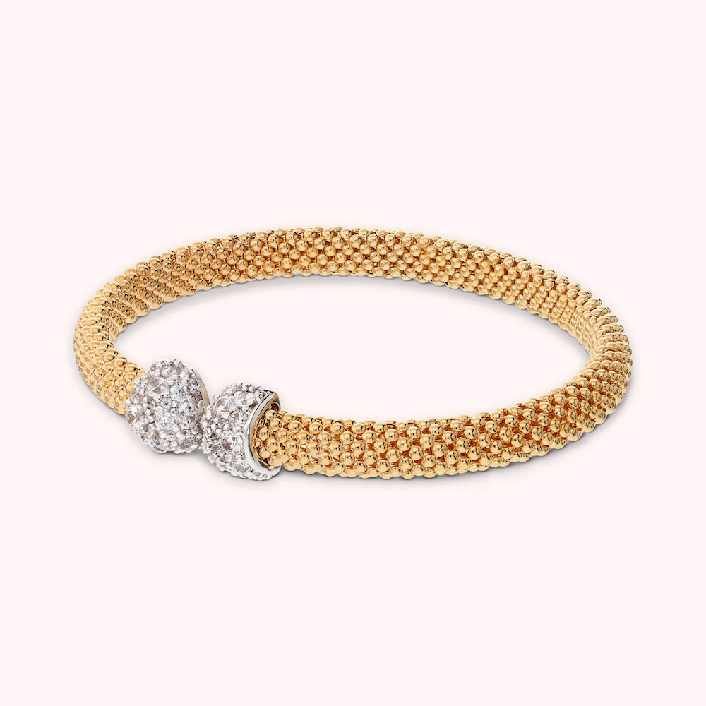 Bracciale in Bronzo Dorato Rigido Maglia PopCorn con Zirconi Donna Bronzallure - immagine 1