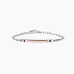 Bracciale in Argento con Piastra Rosè e Zirconi Neri Uomo Mabina