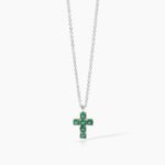 Collana con Croce e Smeraldi Sintetici in Argento Donna Mabina