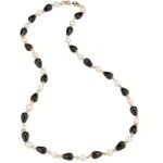 Collana Lunga in Ottone Dorato con Onice e Perla di Fiume Donna Sovrani
