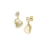 Orecchini Cuore Dorato Gemelli Pendenti con Zircone Argento Donna Amen