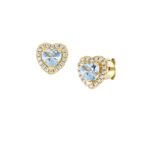 Orecchini Lobo Cuore Azzurro Piccolo Zirconi Argento Dorato Donna Amen