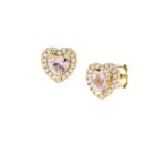 Orecchini Lobo Cuore Rosa Piccolo Zirconi Argento Dorato Donna Amen
