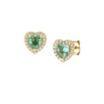 Orecchini Lobo Cuore Verde Piccolo Zirconi Argento Dorato Donna Amen