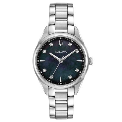 Orologio Bulova donna solo tempo madreperla nero con diamantini surveyor lady 96P198