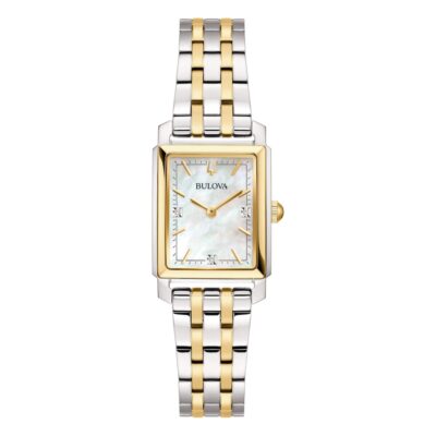 Orologio bulova rettangolare donna bicolore con diamantini della collezione sutton lady 98P220