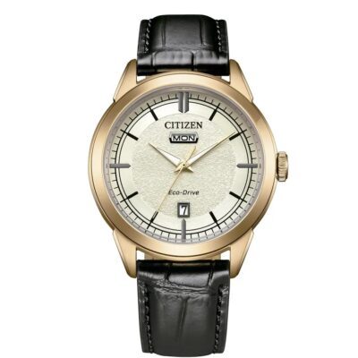 Orologio citizen in pelle nero daydate eco drive uomo orologio vintage con cassa rose AW0153 04A
