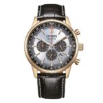 Orologio Crono Eco-Drive Dorato Quadrante Grigio Pelle Nera Uomo Citizen CA4723-03A