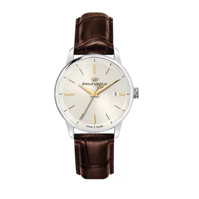Orologio uomo solo tempo in pelle marrone idea regalo philip watch anniversary r8251150008