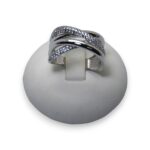 Anello Oro Bianco 18kt Fascia Intrecciata in Pavè Donna