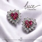 Orecchini Cuore con Diamanti e Rubini Donna Oro