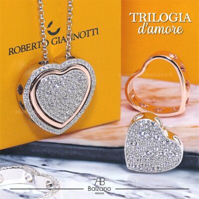 triogia damore roberto gianotti collana tre cuori in argento zirconi nuova collezione ab preziosi balzano