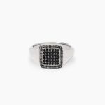 Anello in Argento Quadrato Borchiato con Zirconi Neri Uomo Mabina