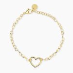 Bracciale in Acciaio Dorato Maglia Cuore con Cuore Centrale Donna Kidult