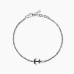Bracciale Maglia Veneta con Ancora in Zirconi Neri Uomo Mabina