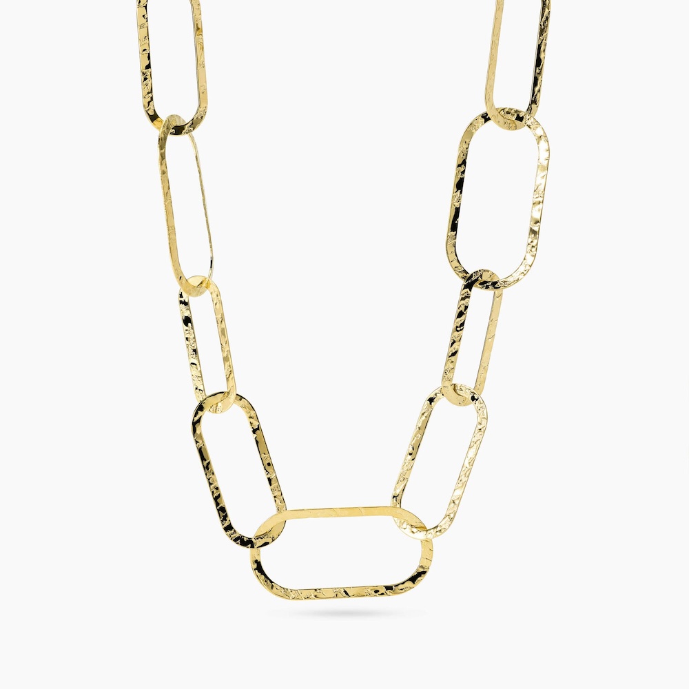 Collana-donna-maglie-larghe-martellate-kidult-851134.jpg Collana in Acciaio Dorato Maglia Larga Martellata Donna Kidult - immagine 1