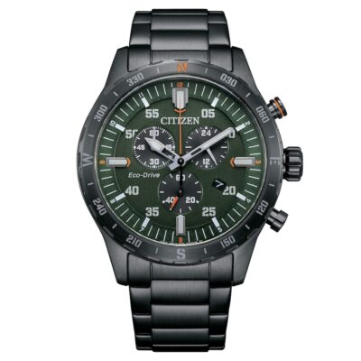 Orologio citizen finitura nera con quadrante verde crono idea regalo per lui AT2527 80X