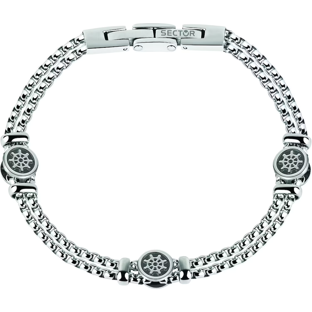 Bracciale con timone uomo doppia catena veneta bracciale sportivo per lui sector in acciaio SADQ34 Bracciale Doppio Maglia Veneta con Timone Uomo Sector Marine - immagine 1