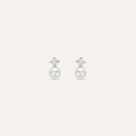 Orecchini Lobo Punto Luce con Perla e Zircone Oro Bianco 9kt Stroili Bon Ton